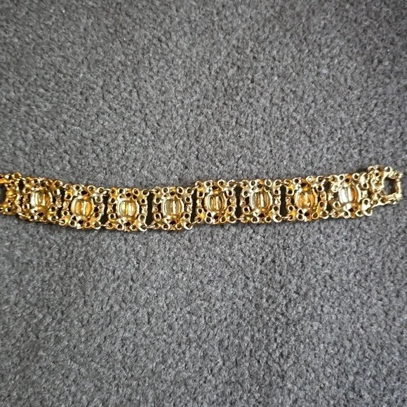 Vintage Gold Tone Ornate Bracelet with Multicolor Stones VGUC - Picture 5 of 14